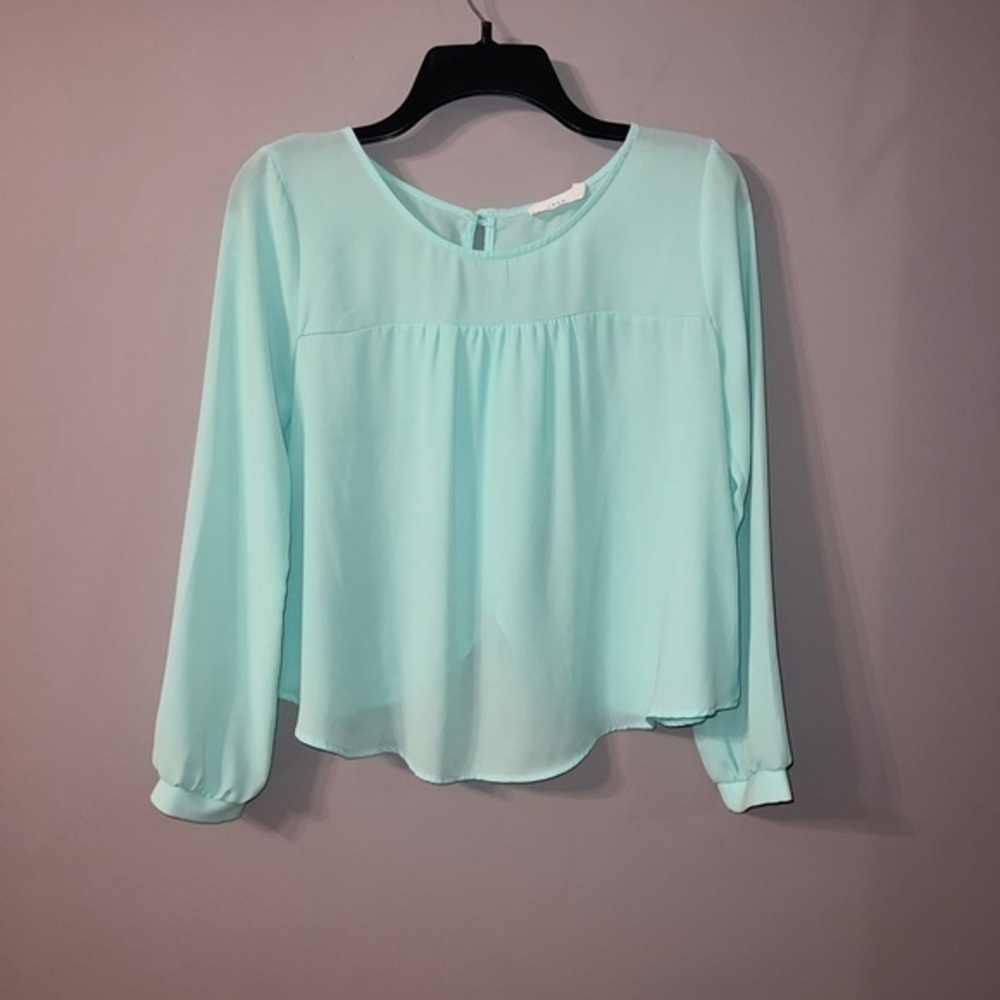 Mint green lush size small blouse long sleeve with split back